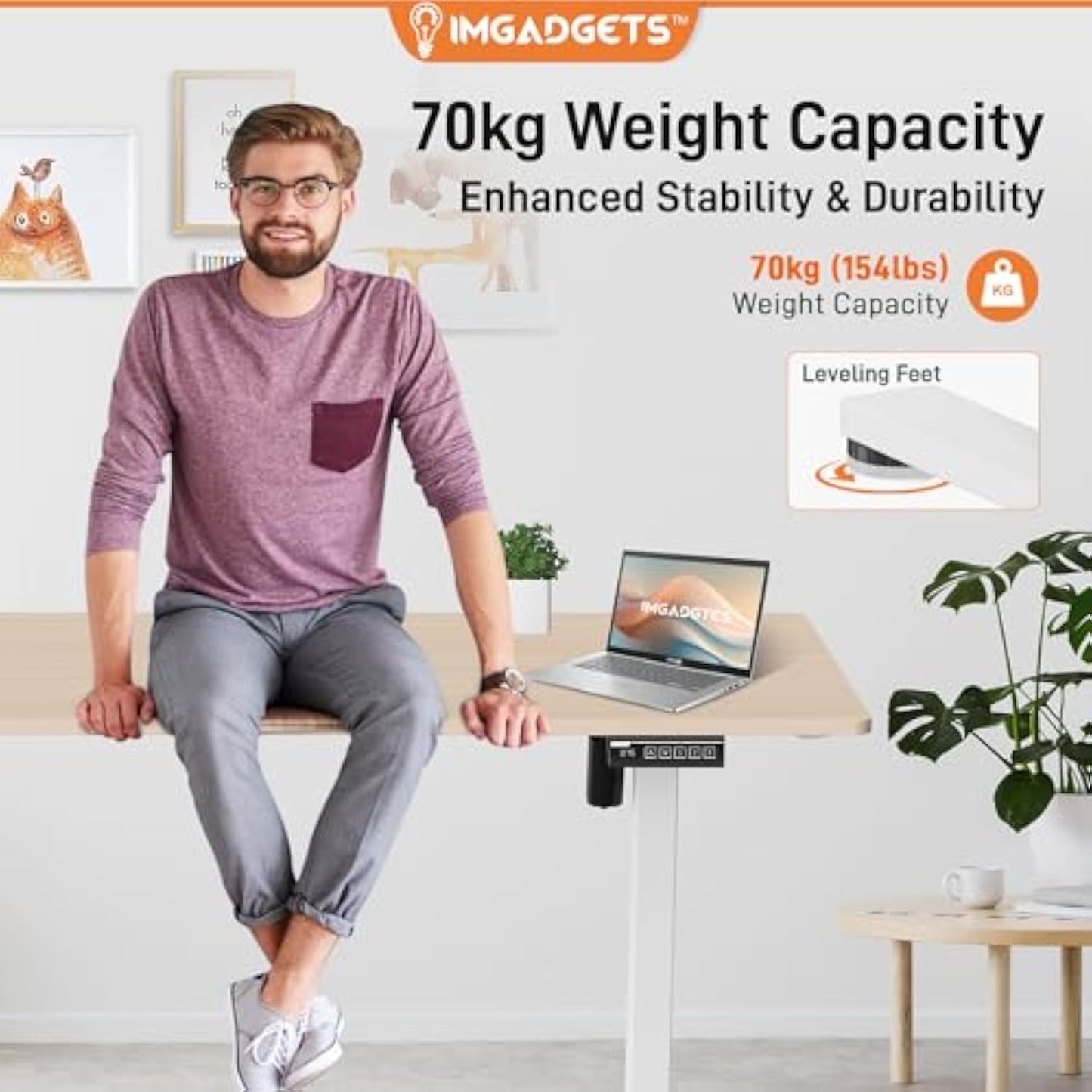 Electric Standing Desk 47x24" – Height Adjustable with Quiet Motor & Memory Controls