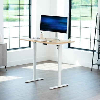 Electric Standing Desk 48” x 30” with Memory Height Adjustment – Light Wood Top & White Frame