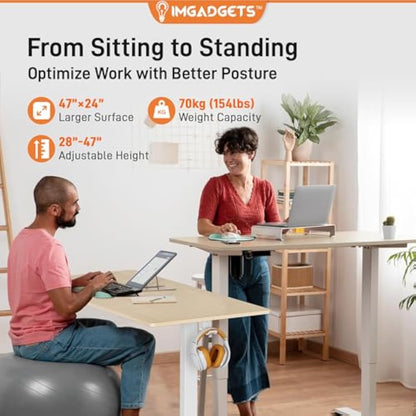 Electric Standing Desk 47x24" – Height Adjustable with Quiet Motor & Memory Controls