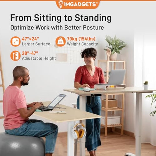 Electric Standing Desk 47x24" – Height Adjustable with Quiet Motor & Memory Controls
