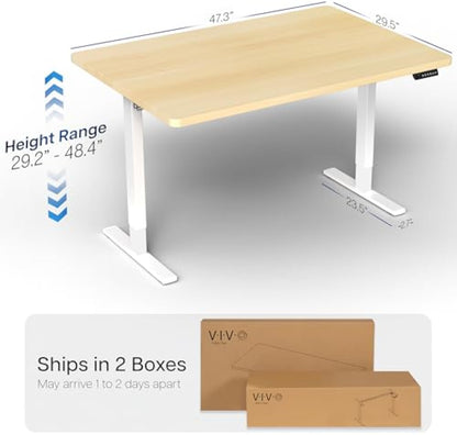 Electric Standing Desk 48” x 30” with Memory Height Adjustment – Light Wood Top & White Frame