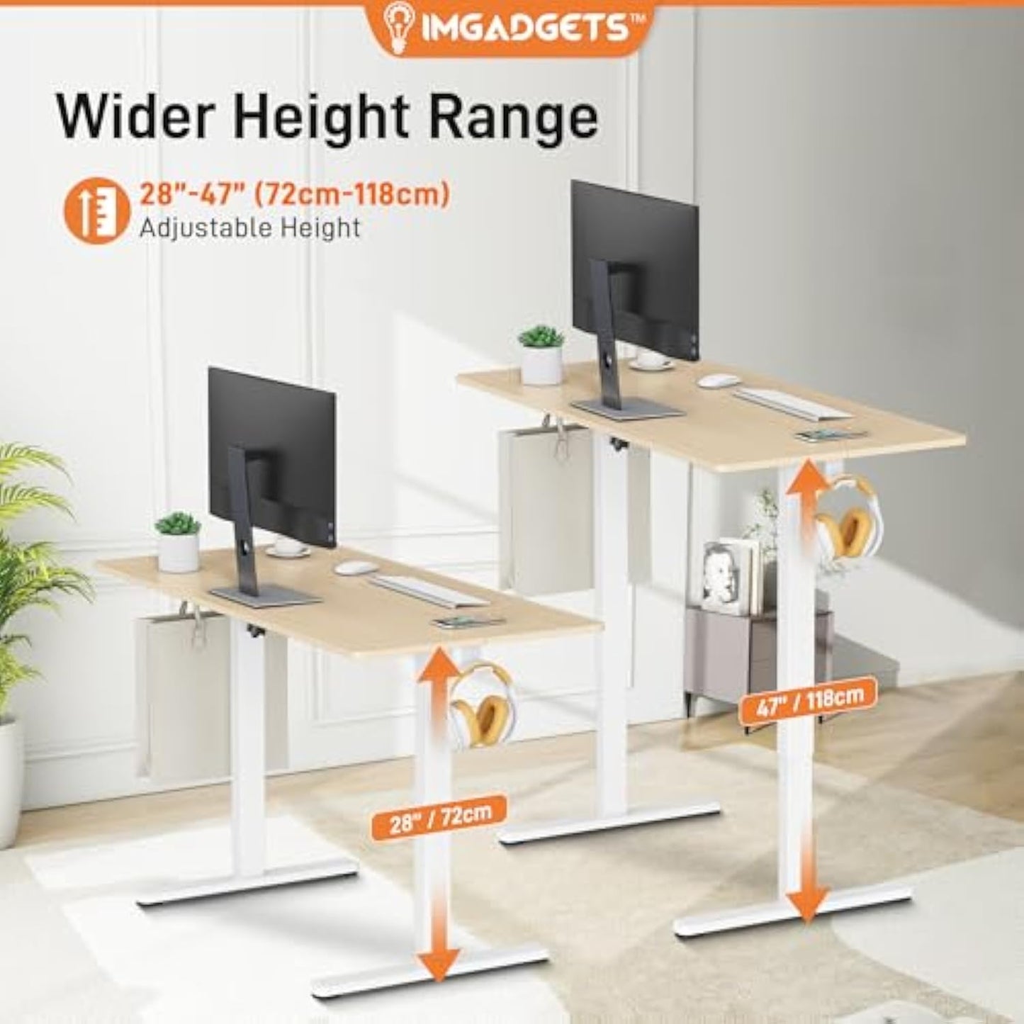 Electric Standing Desk 47x24" – Height Adjustable with Quiet Motor & Memory Controls
