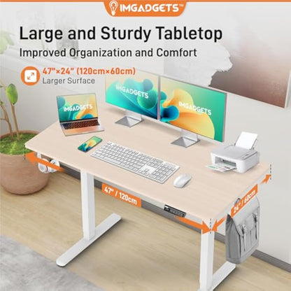 Electric Standing Desk 47x24" – Height Adjustable with Quiet Motor & Memory Controls